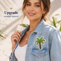 Patchs brodés personnalisés en gros, motif palmier perlé, applique tropicale estivale pour vêtements et sacs