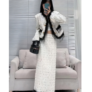 <span class=keywords><strong>Tweed</strong></span> donna autunno Design francese senso piccola fragranza nuovo cappotto corto mezza gonna da donna - Product Image 5