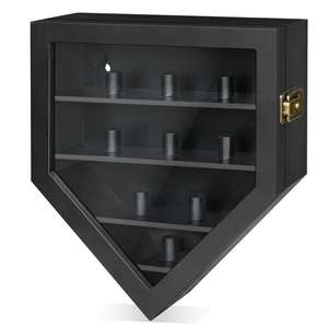 Wall Mounted <strong>Championship</strong> <strong>Ring</strong> <strong>Display</strong> Case 9 Posts Wooden Shadow <strong>Box</strong> for Baseball Softball Awards Floating Shelves for Fan - Product Image 1