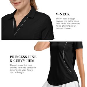 Polo de Golf para Mujer, Manga Corta, Cuello en V, Secado Rápido, Transpirable, Ligero, Deportivo - Product Image 5