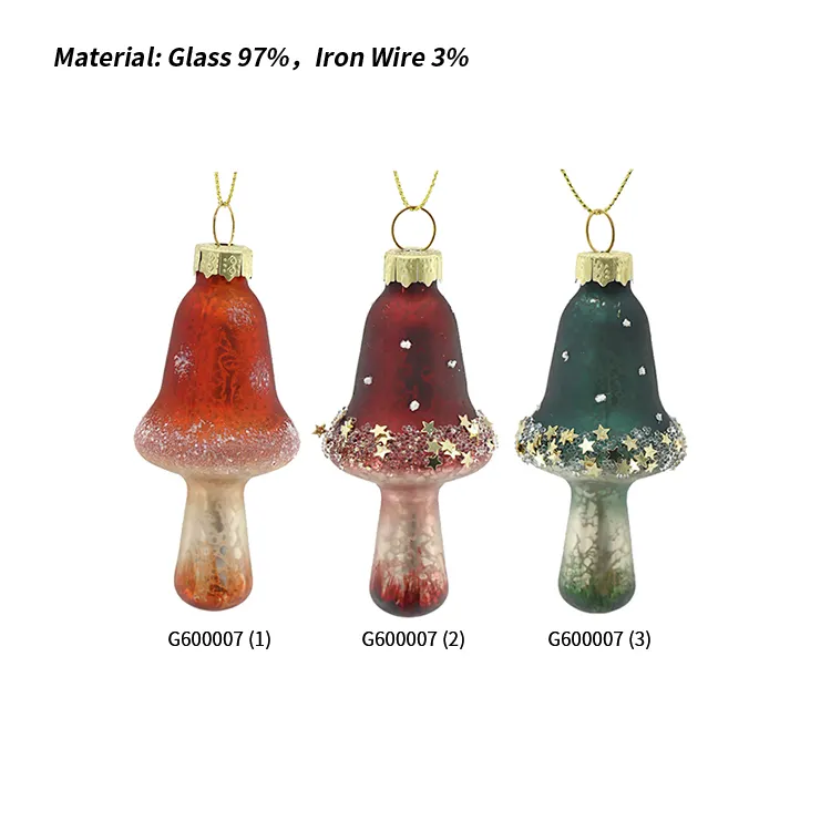 Glitter Glass Mushroom Shape Festival Hanging Ornaments regali artigianali in vetro Halloween Home Party forniture per decorazioni natalizie