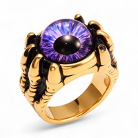 Bague en Acier Inoxydable 316L Plaqué Or, Motif Griffe de Dragon et Œil de Diable, Style Gothique Punk Biker pour Homme, avec Pierre Gemme Œil de Chat, Vente en Gros