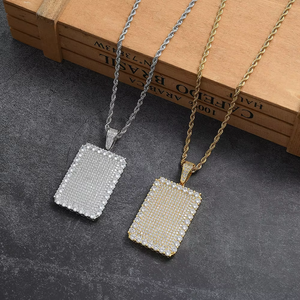 Full zirconium square pendant, European and American hip-hop <b>cross</b>-border jewelry necklace, men's copper inlaid round zircon, - Product Image 2