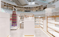 Kiosque à bijoux en métal doré sur mesure, comptoir vitrine verrouillable avec écran numérique pour la vente au détail en centre commercial