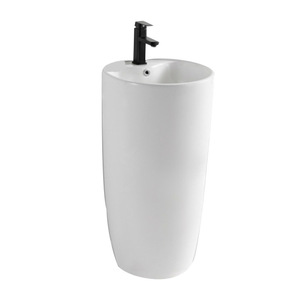 Lavabo sur pied carré blanc CR 400x400x850mm, lavabo monobloc à poser au sol - Product Image 3