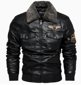Chaqueta de Cuero para Hombre, Forrada con Sherpa, Cortavientos, Estilo Bomber, Ropa Exterior Informal para Invierno - Product Image 1
