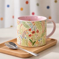 Mug en céramique de grande capacité, style vintage occidental, écologique et créatif, motif de printemps, fille aux fleurs, porcelaine sûre, poignée ergonomique