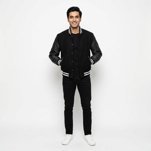 Blouson universitaire personnalisé pour homme, coupe ample et décontractée, style baseball, 100% coton, avec patchs, respirant, pour l'hiver, modèle Letterman - Product Image 1