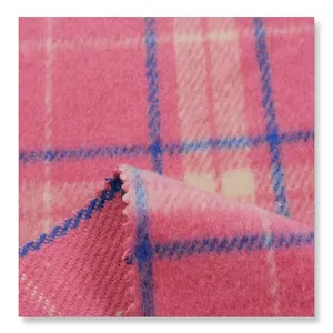 服装纺织粉色格子格子法兰绒100% 涤纶拉丝编织花呢面料女式外套