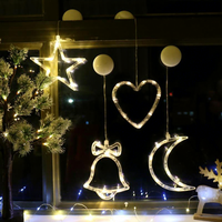 Lumières décoratives de Noël à LED à ventouse, alimentées par piles, motifs bonhomme de neige et étoile à cinq branches, pour vitrine de vacances