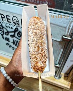 Folding Reciclável Bio Papel Kraft Greaseproof Hot Dog Servindo Bandejas Com Design Aberto Hot Dog Recipientes - Product Image 5