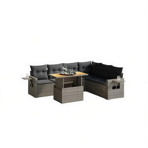 Conjunto de Sofá Modular de Jardín de Ratán Gris, 6 Plazas, Muebles de Exterior de Diseño Contemporáneo, Resistentes a la Intemperie - Product Image 1