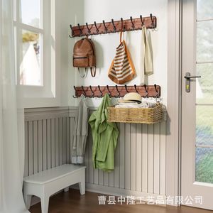 Wooden <b>Wall</b> Mounted Coat Rack With Hooks Rectangle Shape Home Entryway <b>Storage</b> Rack <b>Hanging</b> Key Organizer - Product Image 3
