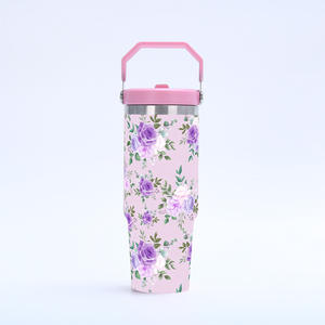 2025 नए 30oz हैंडल महिलाओं स्टेनलेस स्टील टंबलर पोर्टेबल फूल पैटर्न आइस कप दक्षिण पूर्व एशिया थोक - Product Image 2