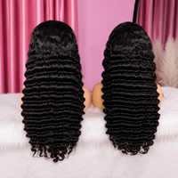 Perruques Lace Front Ondulées Profondes en Cheveux Humains, Sans Colle, avec Dentelle HD, Cheveux Vierges à Cuticules Alignées, Cheveux Bruts pour Femmes Noires, Perruque HD Lace