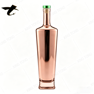 Botellas Cuadradas Vacías de Vidrio Electrochapado de 700 ml Personalizadas para <span class=keywords><strong>Vodka</strong></span>, Tequila, Whisky, con Tapón de Corcho para Brandy - Product Image 2