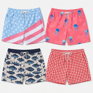 <b>Men</b> Color Block Swim Shorts Quick Dry Drawstring Beach <b>Trunks</b> Mid Waist Woven Polyester Digital Printing Pockets Short Length - Product Image 1