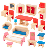 Ensemble de meubles miniatures en bois pour maison de poupée, 22 pièces, pour jeu d'imitation, petit modèle de maison de poupée en bois pour enfants