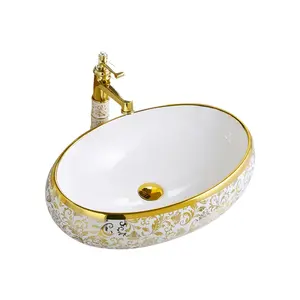 Lavabo moderne <span class=keywords><strong>de</strong></span> luxe bassin ovale d'art décoration <span class=keywords><strong>haut</strong></span> <span class=keywords><strong>de</strong></span> <span class=keywords><strong>gamme</strong></span> bassins d'art bassin en céramique lavage à la <span class=keywords><strong>main</strong></span> - Product Image 1