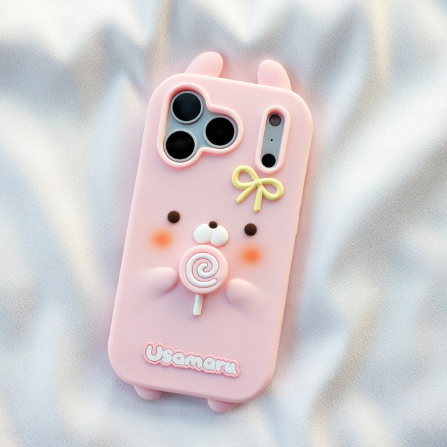 Wholesale Supplier Customizable 3D Rabbit Silicone Phone Case Lollipop Bow Design Cute Cartoon 360 Protection for 11-17