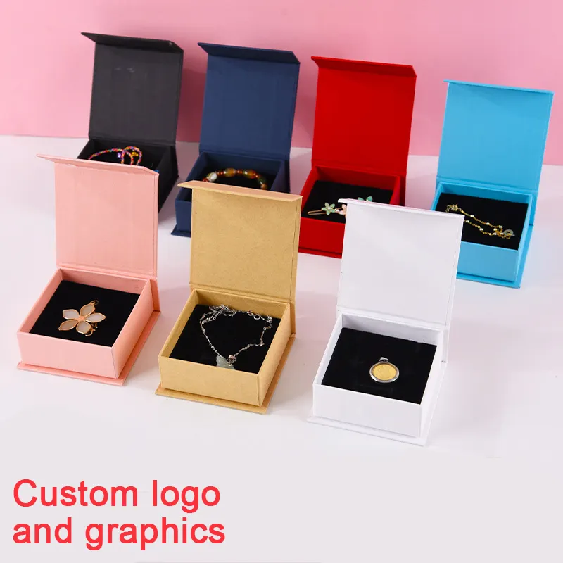 Schnelle benutzer definierte Flip magnetische Schmuck verpackung harte starre Box Ohrring Halskette Ring Armband Schmuck Geschenk boxen mit Logo