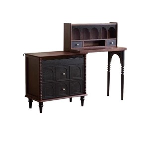 French Retro Solid Wood <b>Dressing</b> <b>Table</b> With <b>Storage</b> Cabinet Extendable Bedroom Makeup Vanity - Product Image 5