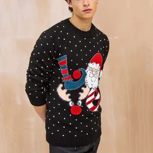 2022 New Hot Selling Custom Ugly Christmas Jumper Pullover Sweaters Pom Knitting Patterns Cartoon Jacquard Xmas Sweater For Men