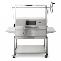 Barbecue en acier inoxydable style Santa Maria et argentin, au feu de bois, pour 3 à 5 personnes, avec chariot et sécurité flamme