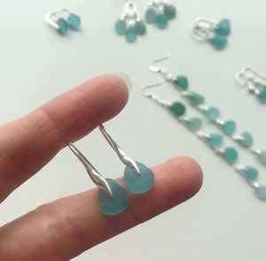 Beachvibes Handmade Lovely <strong>Japanese</strong> Seaglass Beachg Christmas Gift Seaglass <strong>Jewellery</strong> Aqua Sea Glass Earrings - Product Image 2