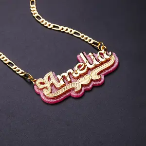Customized Fashion Diy Copper Engraved Stainless Steel Name Letter Customized Custom Engraved Pendant Necklace