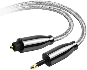 Toslink cabo de áudio banhado a ouro 24k, mini toslink, digital, óptico s/pdif, com conectores de metal, jaqueta de pvc de alívio de tensão