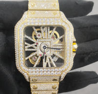 Montre à quartz pour homme avec logo personnalisé, cadran squelette carré, entièrement pavée de diamants Moissanite, bracelet en acier inoxydable, Reloj Moissanita