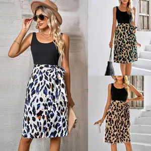 YUNNES Manufacturing Ladies Undefined Patchwork Leopard Printed Dresses Women Crochet Cami Dress