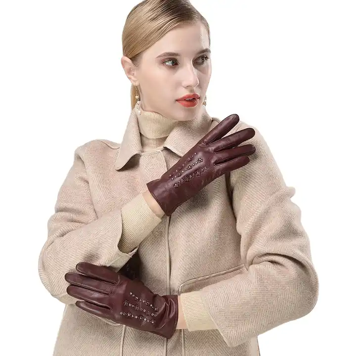 Leather Fingerless Gloves Wholesale Made from Lambskin in Pink and