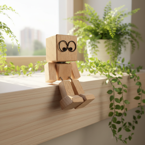 Runwood Statuetta <span class=keywords><strong>in</strong></span> <span class=keywords><strong>Legno</strong></span> Artigianale con Piedi Mobili e Facce Intercambiabili Magneticamente, Divertente Ornamento per Auto e Decorazione da Scrivania - Product Image 2