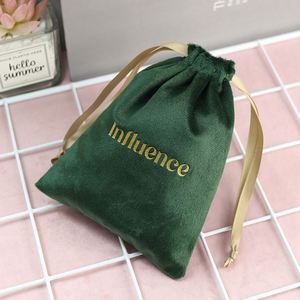 Custom Logo Recyclable Silk Velvet <b>Drawstring</b> Jewelry Pouch Gift Bag with Stamping for Gemstone Rings & Glasses - Product Image 2