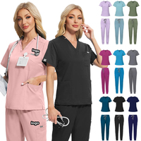 Uniforme d'hôpital à manches courtes pour femme, pantalon de jogging bordeaux, bleu ciel, blanc, uniforme médical d'infirmière, tenue de travail élégante pour clinique et chirurgie