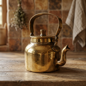 Bouilloire à thé vintage en laiton avec couvercle et poignée en métal - Product Image 3