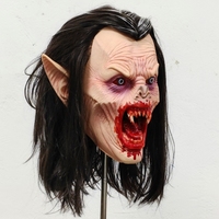 Masque de vampire réaliste en latex pour le visage entier avec bouche sanglante, crocs pointus et oreilles pointues, cheveux longs noirs, masques de fête d'Halloween