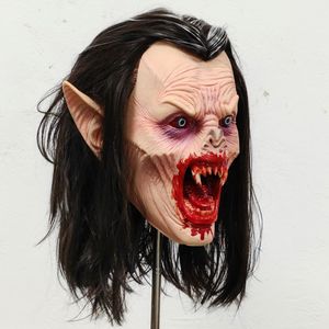 <span class=keywords><strong>Masque</strong></span> de vampire réaliste en latex pour le <span class=keywords><strong>visage</strong></span> entier avec bouche sanglante, crocs pointus et oreilles pointues, cheveux longs noirs, masques de fête d'Halloween - Product Image 3