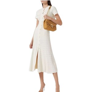 Abiti Estivi da Donna all'Ingrosso di Alta Qualità, Eleganti Vestiti in Maglia con Bottoni, Maniche in Pizzo Traforato e Spacco, Modello a Linea A - Product Image 5