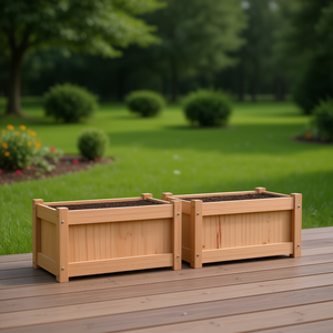 Set di 2 Fioriere da Giardino in Legno Massello di Douglas, Finitura Naturale, Stile Rustico, per Fiori, Uso Esterno - Product Image 2