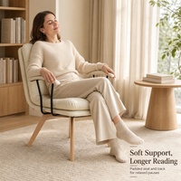 Fauteuil rembourré moderne avec dossier haut et assise rembourrée, pieds en bois, pour salon, chambre et mobilier de maison