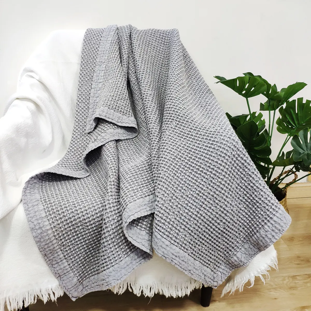 Coperta di tiro ondulata della cialda del cotone 100% della coperta di tiro spessa lavorata a maglia di cotone a buon mercato più venduta all'ingrosso della fabbrica