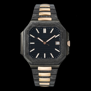 Montre mécanique automatique de luxe pour homme, grade 5A, avec accent en or rose octogonal, boîtier en fibre de carbone, affichage de la date, montre-bracelet - Product Image 1