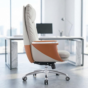 Silla Ejecutiva de Cuero de Alta Gama Estilo Italiano con Respaldo Alto |   Silla ejecutiva reclinable de dos tonos con ajuste de altura - Product Image 5