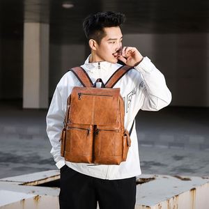 Custom logo College School Pu Rucksack <b>Men</b> Waterproof Back Pack Bag Zaino in Pelle High Capacity Pu <b>Leather</b> <b>Backpack</b> Bag - Product Image 3