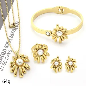 Schwarz Weiß Perle Muschel Halskette Ohrring Set Großhandel Schmuck Neue Damenmode 18 Karat Gold Farbe Luxus 4 Stück Schmuckset