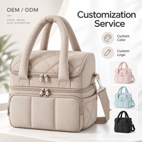 Sac à lunch isotherme double couche grande capacité matelassé avec bandoulière pour le travail et les voyages, logo personnalisé, vente en gros