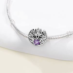 Pulsera de cuentas de loto y luna con incrustaciones de cobre blanco y piedra, estilo transfronterizo, de moda de nicho, versátil, DIY, colgante de joyería - Product Image 3